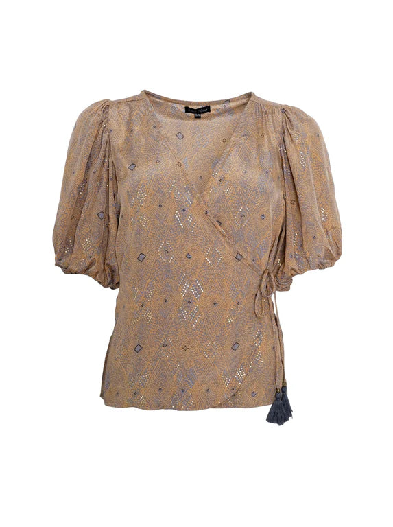 Luna Puff Sleeve Wrap Blouse - Sand