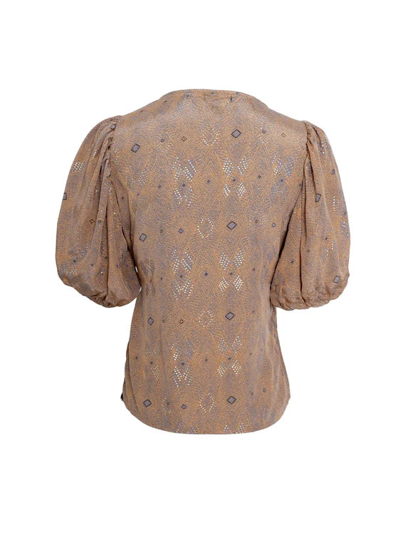 Luna Puff Sleeve Wrap Blouse - Sand