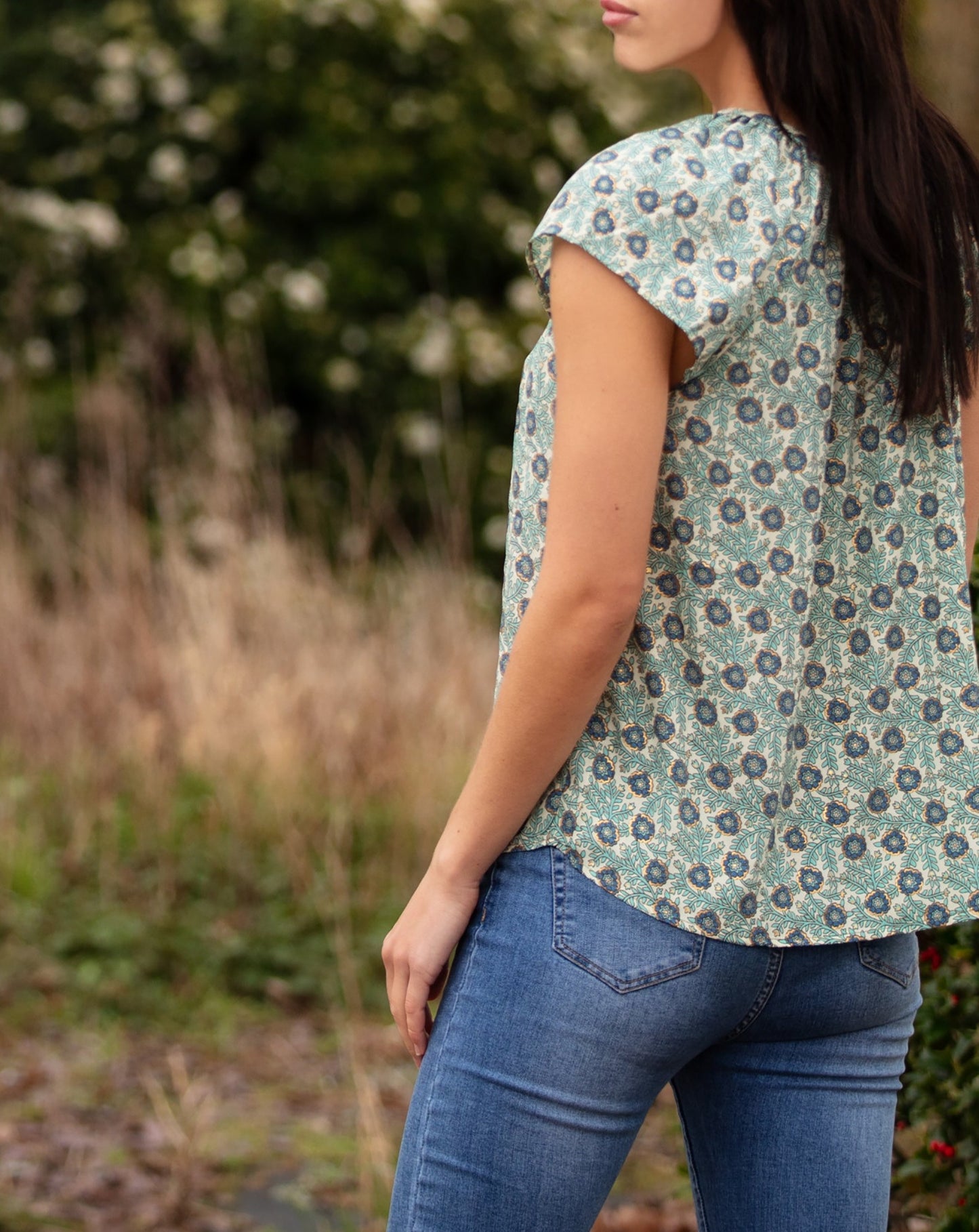 Romantic Blouse - Blue Cream Gold