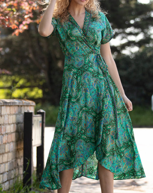 Francesca Wrap Dress - Emerald Gold