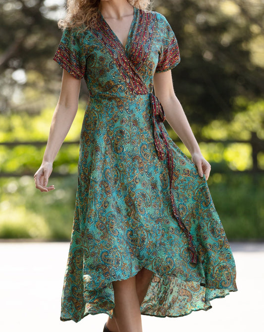 Francesca Wrap Dress - Peacock Gold