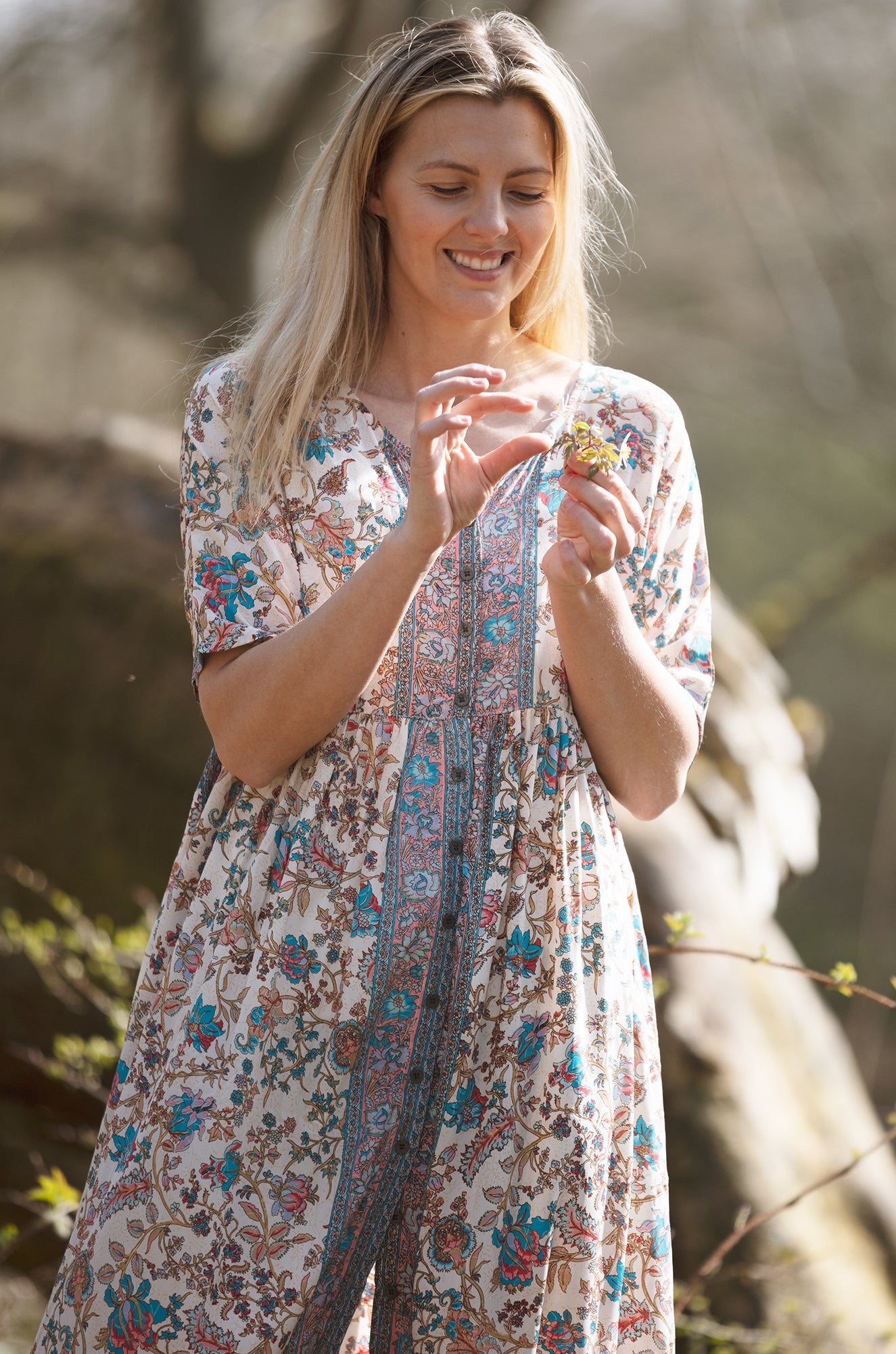 Long Jasmine Dress - White Briar Rose with Gold