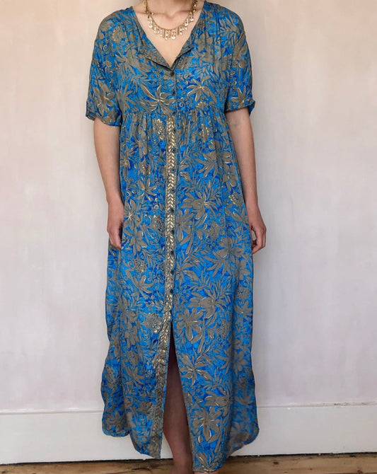 Long Jasmine Dress - Magnolia Blue with Gold